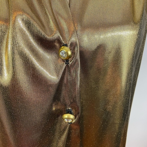 Vintage Y2K Halter Top Gold Metallic Sexy Backless Sz Small Disco Party Sparkle - Picture 3 of 9